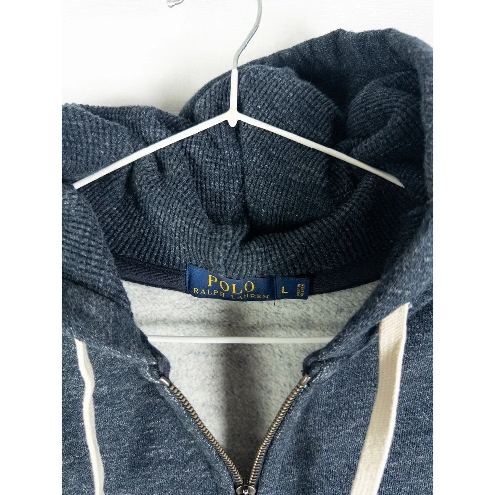 Polo Ralph Lauren Full Zip Hoodie Sweatshirt Mens L Heather Navy Preppy Streetwe
